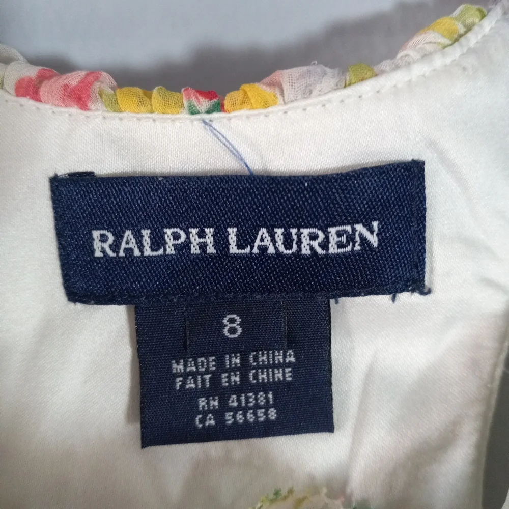 Ralph Lauren Cream Dress with Pastel Floral Trim Spring Summer Size 8